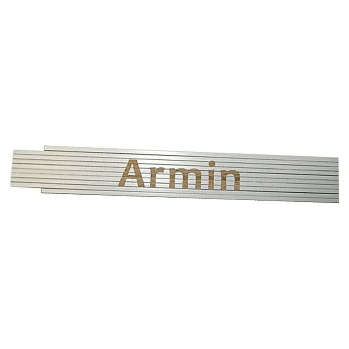 Zollstock - Aufdruck: Armin, 2 m - Das Bild zeigt eine Aluminium-Profilleiste mit dem Schriftzug "Armin", ideal für individuelle Konstruktionen und Projekte.