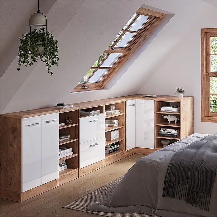 Küchenschrank für Dachschrägen R-Line 75.6 cm Weiß Hochglanz Art.-Nr. 60475 - 