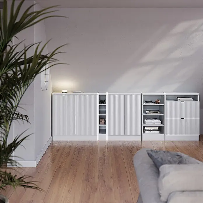 Küchenschrank für Dachschrägen R-Line 80 cm Weiß Riffel Art.-Nr. 60676 - 