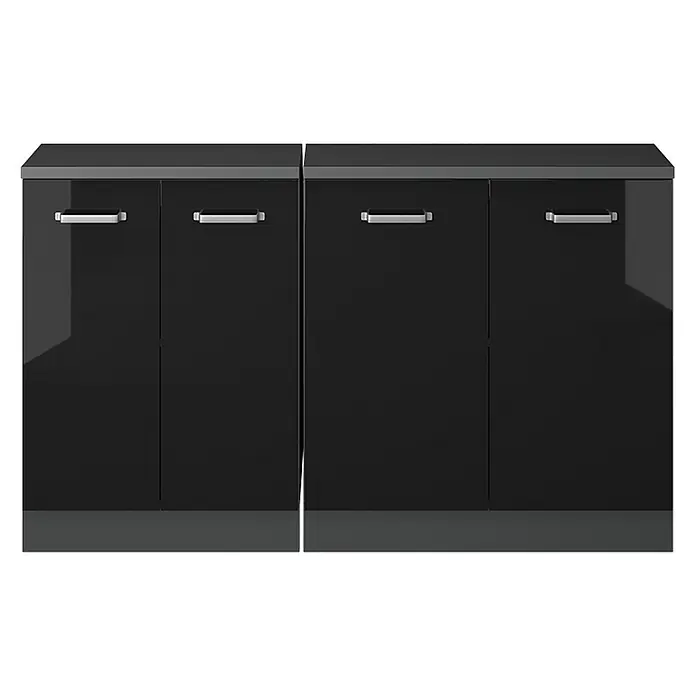 Vicco Küchenschrank für Dachschrägen R-Line, Schwarz Hochglanz, 140 cm - 