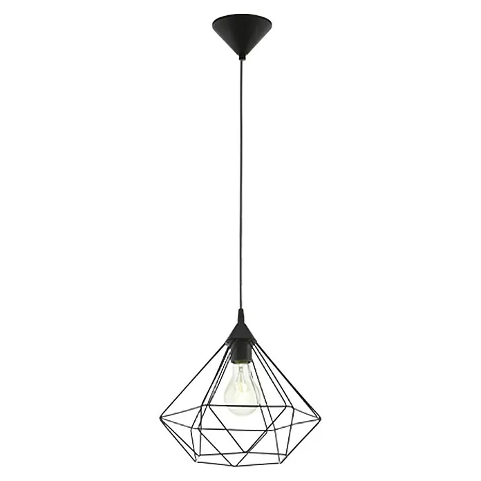 Eglo Tarbes Pendelleuchte rund - Schwarz, Höhe: 110 cm, Durchmesser: 325 mm - Schwarze Pendelleuchte mit geometrischem Lampenschirm und Edison Glühbirne für stilvolle Beleuchtung im Raum.