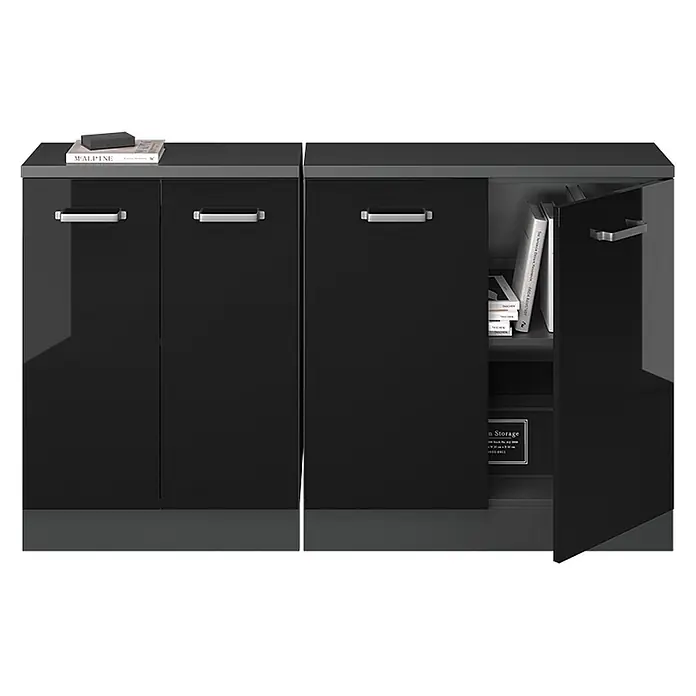 Vicco Küchenschrank für Dachschrägen R-Line, Schwarz Hochglanz, 140 cm - 