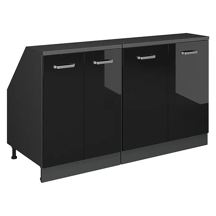 Vicco Küchenschrank für Dachschrägen R-Line, Schwarz Hochglanz, 140 cm - 