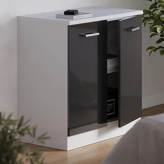 Vicco Küchenschrank für Dachschrägen R-Line, Anthrazit Hochglanz, 80 cm - 