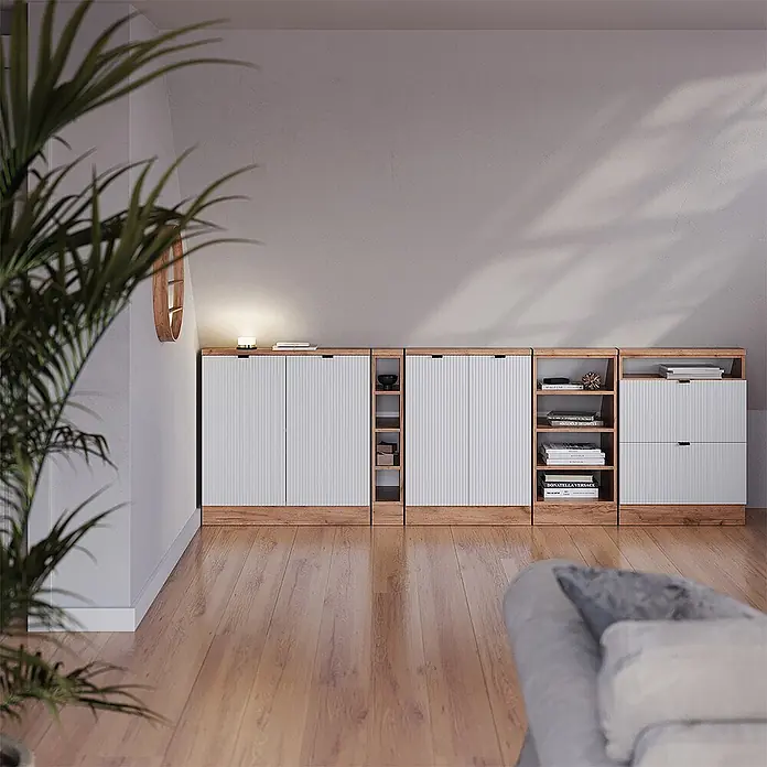Küchenschrank für Dachschrägen R-Line 210 cm Weiß Riffel Art.-Nr. 60614 - 