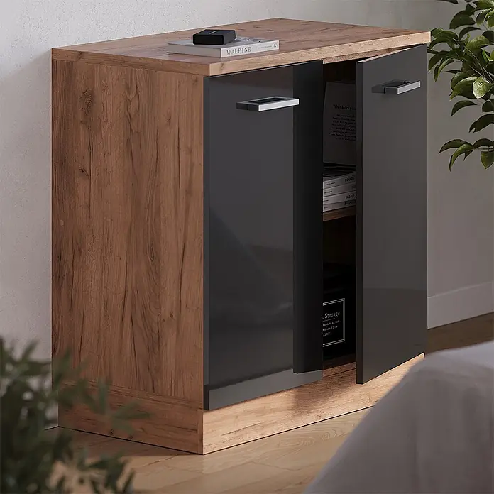 Vicco Küchenschrank für Dachschrägen R-Line, Anthrazit Hochglanz, 80 cm - 