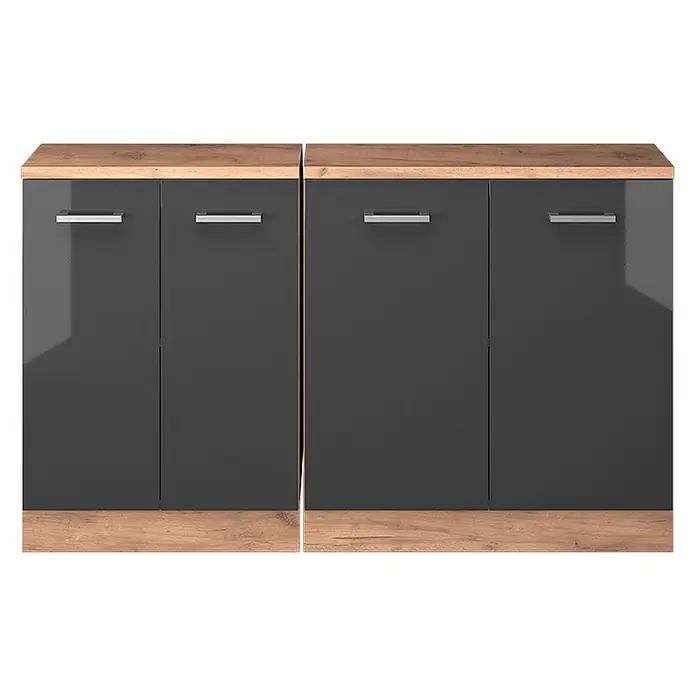 Vicco Küchenschrank für Dachschrägen R-Line, Anthrazit Hochglanz, 140 cm - 