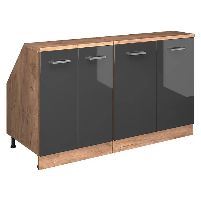 Vicco Küchenschrank für Dachschrägen R-Line, Anthrazit Hochglanz, 140 cm - 