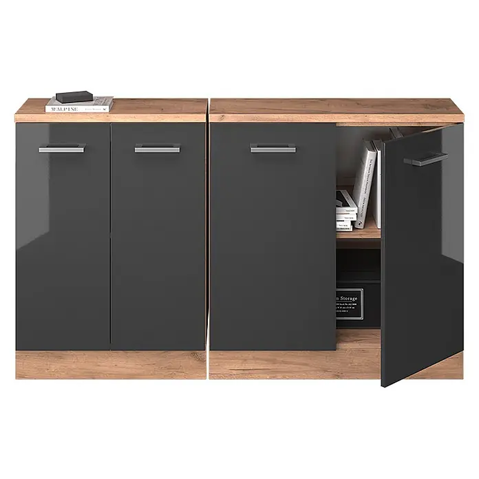 Vicco Küchenschrank für Dachschrägen R-Line, Anthrazit Hochglanz, 140 cm - 