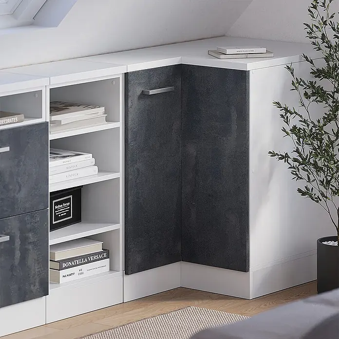 Küchenschrank für Dachschrägen R-Line 75.6 cm Schwarz Beton Art.-Nr. 60439 - 