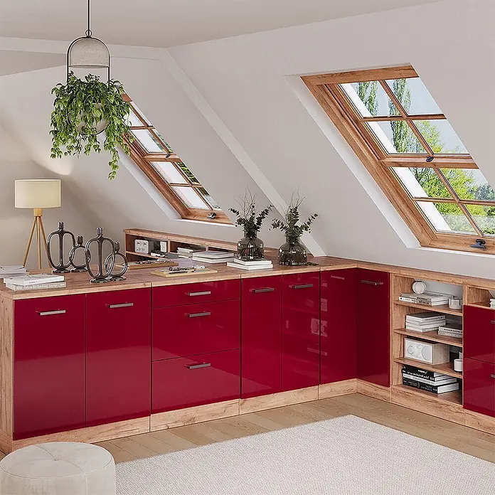 Küchenschrank für Dachschrägen R-Line 60 cm Rot Hochglanz Art.-Nr. 61716 - 