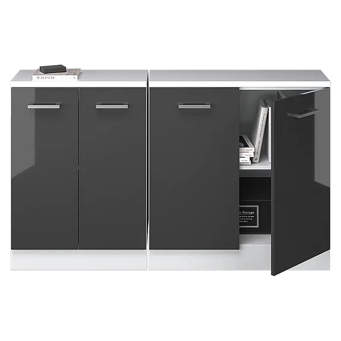 Vicco Küchenschrank für Dachschrägen R-Line, Anthrazit Hochglanz, 140 cm - 