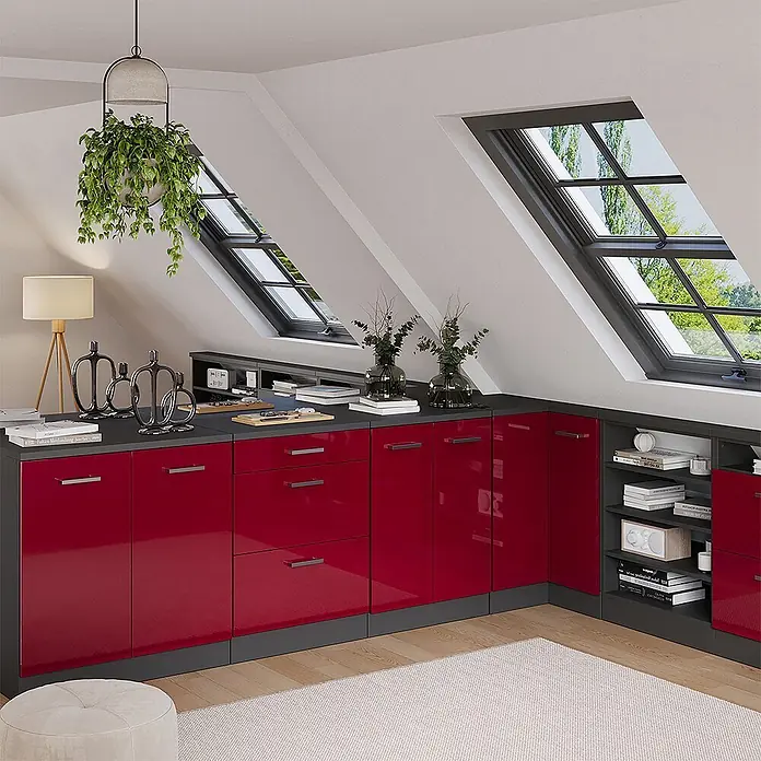 Küchenschrank für Dachschrägen R-Line 60 cm Rot Hochglanz Art.-Nr. 61746 - 