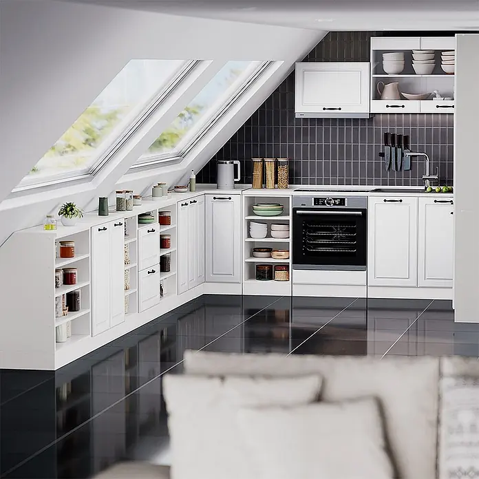 Küchenschrank für Dachschrägen R-Line 60 cm Weiß Landhaus Art.-Nr. 60386 - 