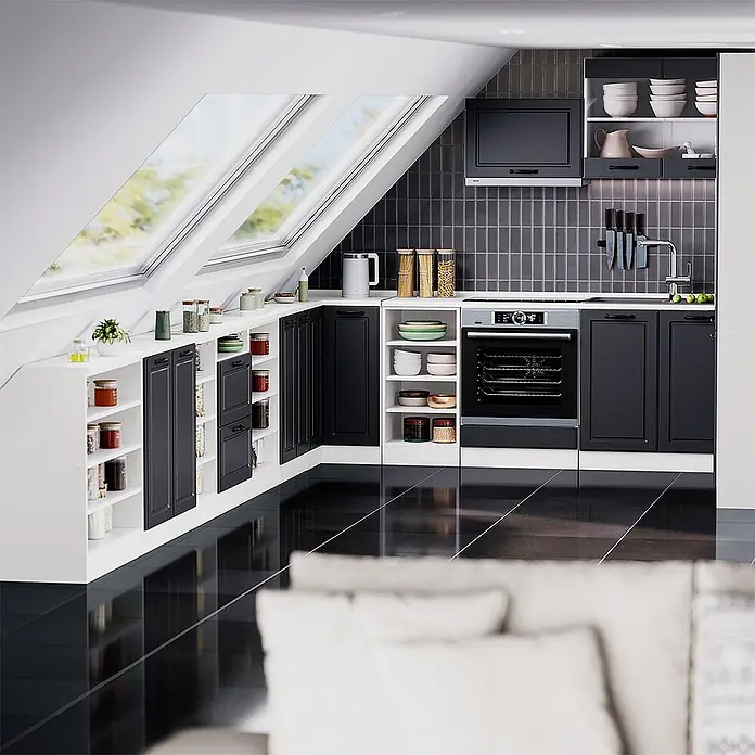 Vicco Küchenschrank für Dachschrägen R-Line, Anthrazit Landhaus, 120 cm - 