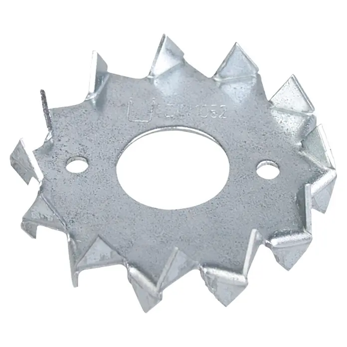 Stabilit Arandela de encastre a presión - Diámetro: 50 mm - Un conector de madera galvanizado con puntas y un agujero circular en el centro. Ideal para unir elementos de madera en la construcción.