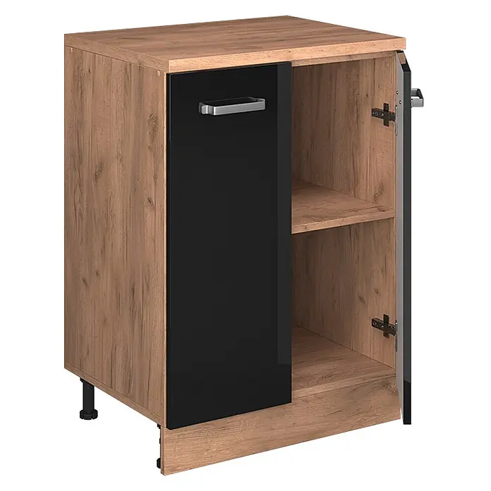 Vicco Küchenschrank für Dachschrägen R-Line, Schwarz Hochglanz, 60 cm - 