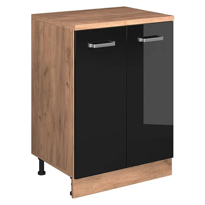 Vicco Küchenschrank für Dachschrägen R-Line, Schwarz Hochglanz, 60 cm - 