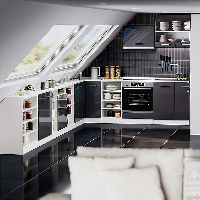 Vicco Küchenschrank für Dachschrägen R-Line, Anthrazit Hochglanz, 60 cm - 