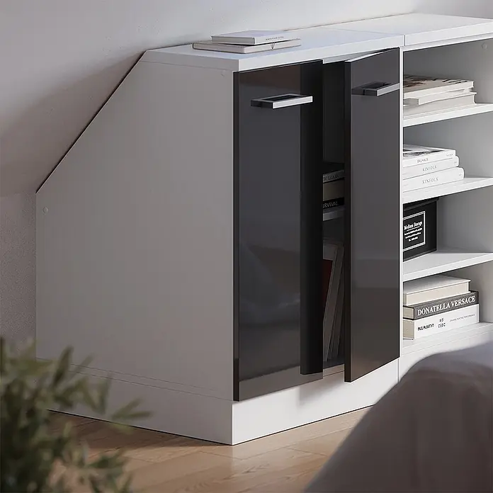 Vicco Küchenschrank für Dachschrägen R-Line, Anthrazit Hochglanz, 60 cm - 