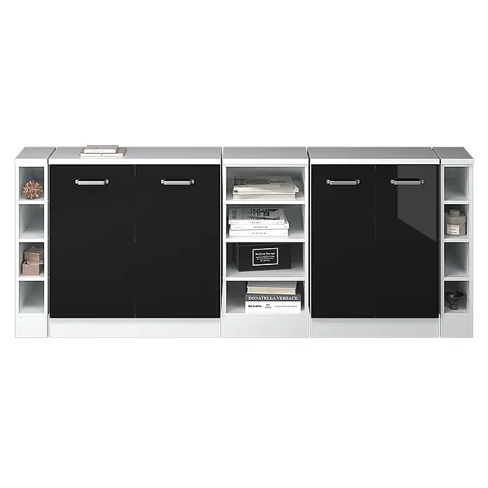 Vicco Küchenschrank für Dachschrägen R-Line, Schwarz Hochglanz, 210 cm - 