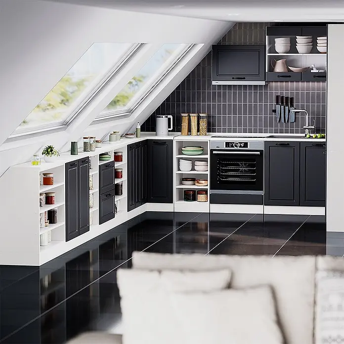 Vicco Küchenschrank für Dachschrägen R-Line, Anthrazit Landhaus, 210 cm - 