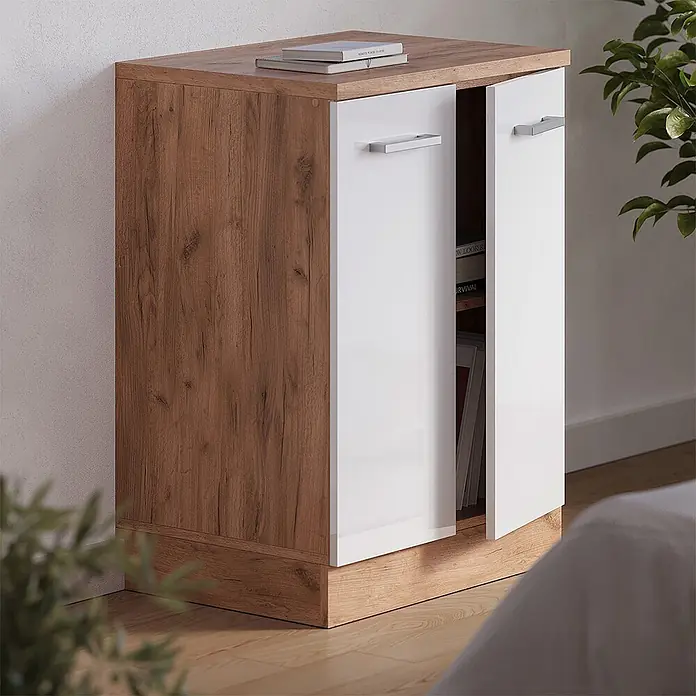 Küchenschrank für Dachschrägen R-Line 60 cm Weiß Hochglanz Art.-Nr. 61766 - 