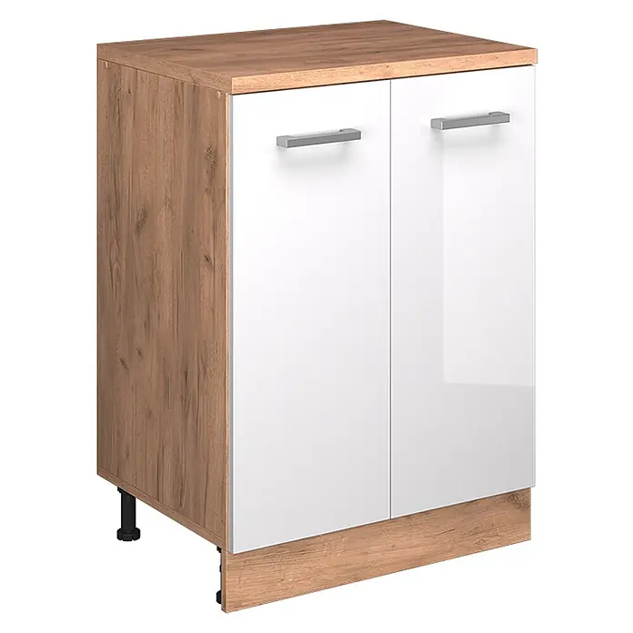 Küchenschrank für Dachschrägen R-Line 60 cm Weiß Hochglanz Art.-Nr. 61766 - 