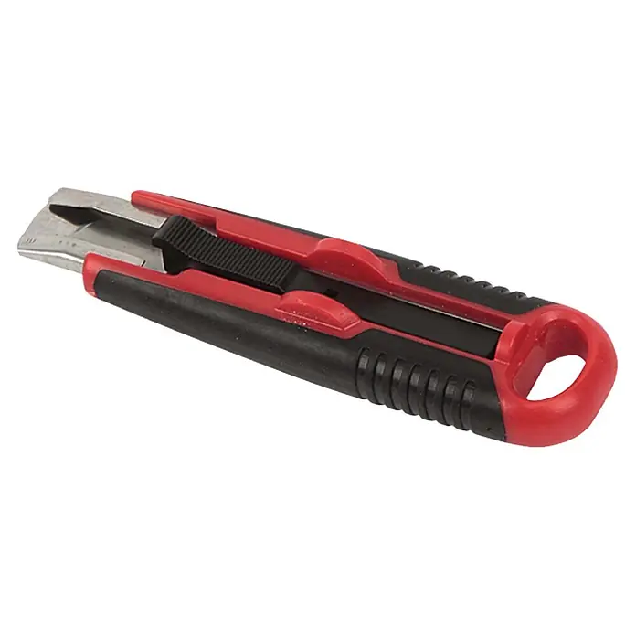 Wisent Cuchillo cúter STM 70 - Rojo/Negro - Un cúter rojo y negro con una hoja retráctil, perfecto para cortar y hacer manualidades.