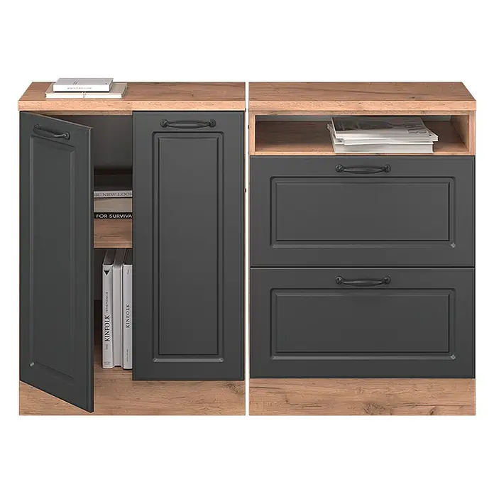 Vicco Küchenschrank für Dachschrägen R-Line, Anthrazit Landhaus, 120 cm - 