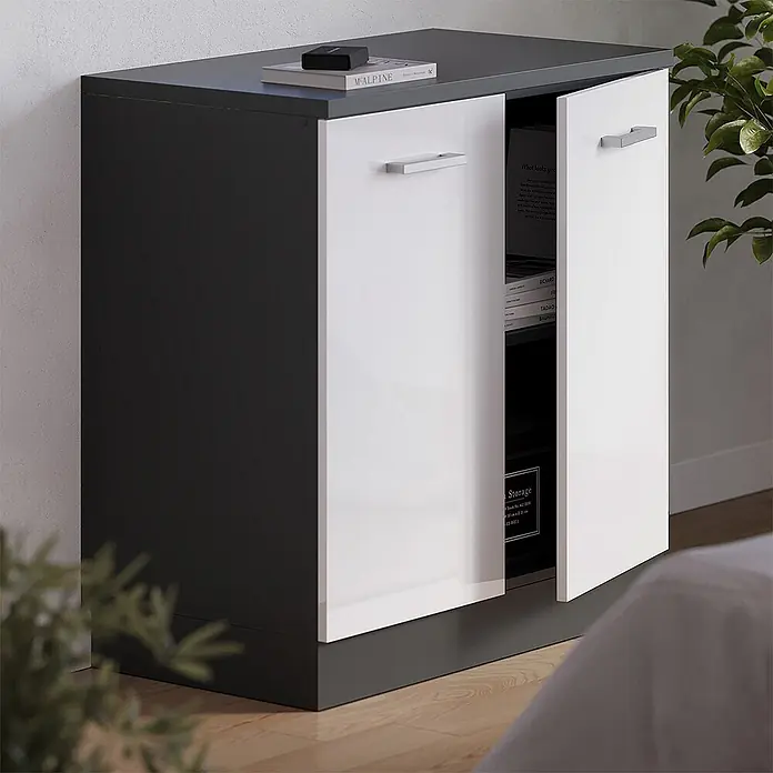 Küchenschrank für Dachschrägen R-Line 80 cm Weiß Hochglanz Art.-Nr. 61796 - 
