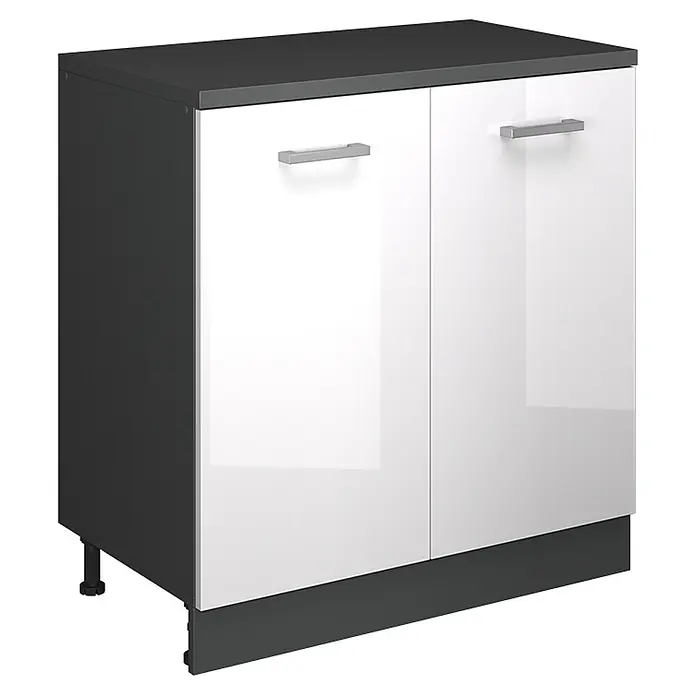 Küchenschrank für Dachschrägen R-Line 80 cm Weiß Hochglanz Art.-Nr. 61796 - 