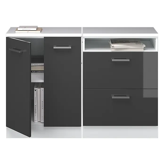 Vicco Küchenschrank für Dachschrägen R-Line, Anthrazit Hochglanz, 120 cm - 