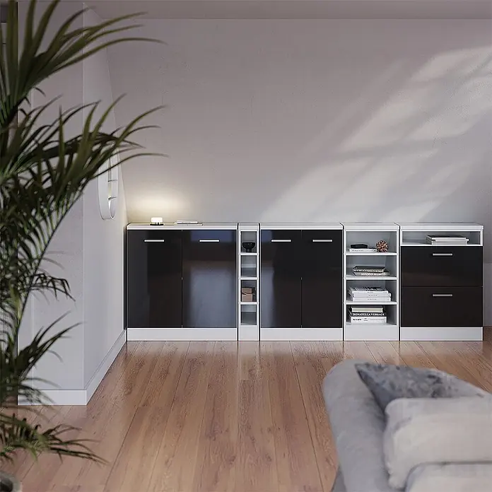 Vicco Küchenschrank für Dachschrägen R-Line, Anthrazit Hochglanz, 120 cm - 