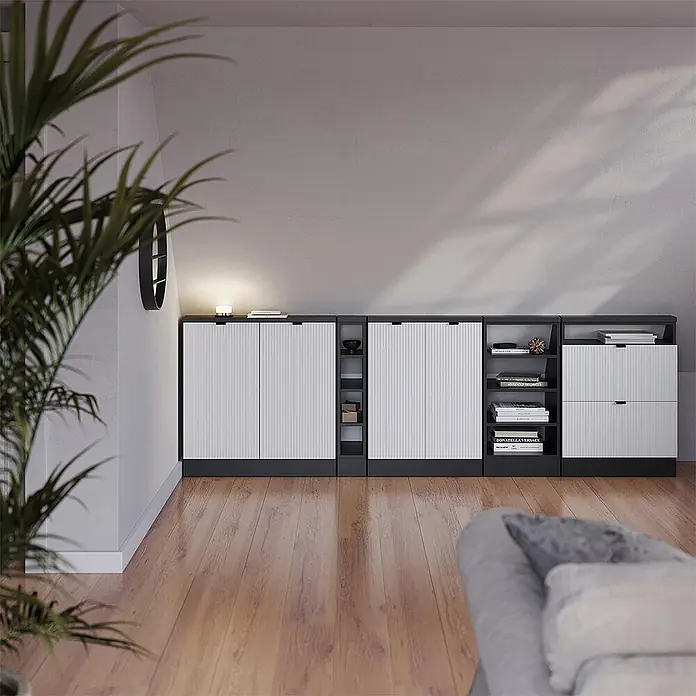 Küchenschrank für Dachschrägen R-Line 210 cm Weiß Riffel Art.-Nr. 60612 - 