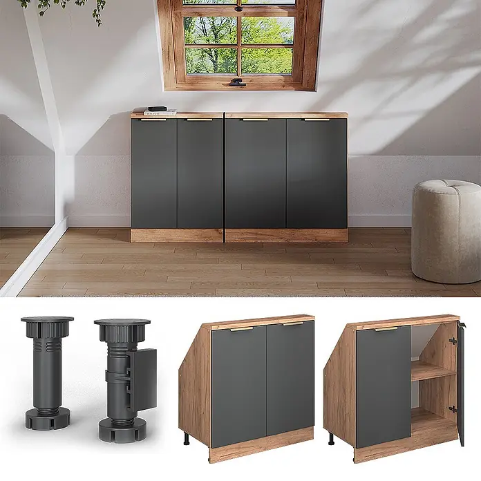 Küchenschrank für Dachschrägen R-Line 80 cm Anthrazit-Gold Art.-Nr. 60637 - 