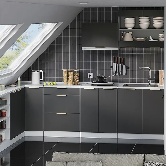 Küchenschrank für Dachschrägen R-Line 60 cm Anthrazit-Gold Art.-Nr. 61769 - 