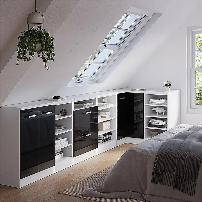 Vicco Eck-Küchenschrank für Dachschrägen R-Line, Schwarz HGL, 75.6 cm - 