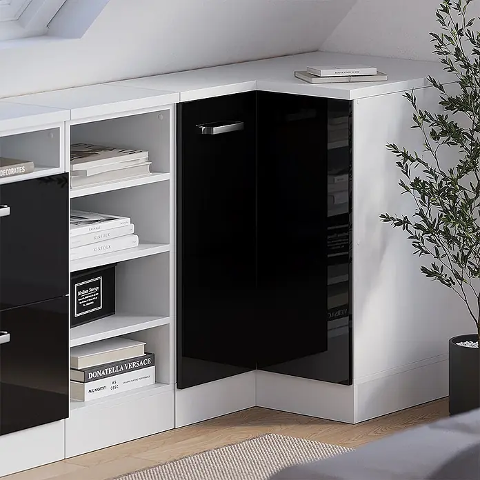 Vicco Eck-Küchenschrank für Dachschrägen R-Line, Schwarz HGL, 75.6 cm - 