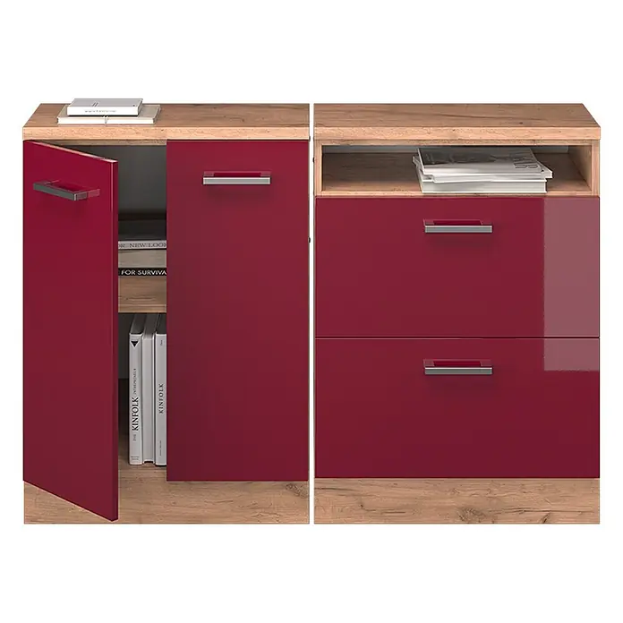 Küchenschrank für Dachschrägen R-Line 120 cm Rot Hochglanz Art.-Nr. 60518 - 