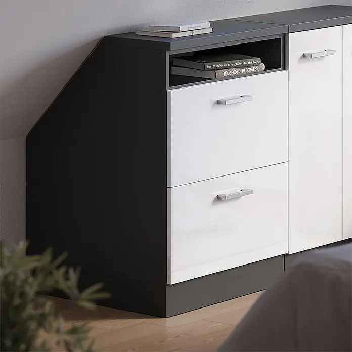 Küchenschrank für Dachschrägen R-Line 60 cm Weiß Hochglanz Art.-Nr. 60033 - 