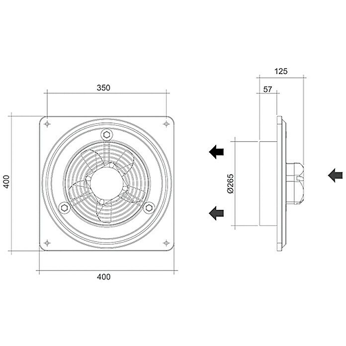 Air-Circle Außenwand-Ventilator Basic 250Durchmesser: 265 mm, Max. Luftleistung: 1.015 m³/h, Grau Front View