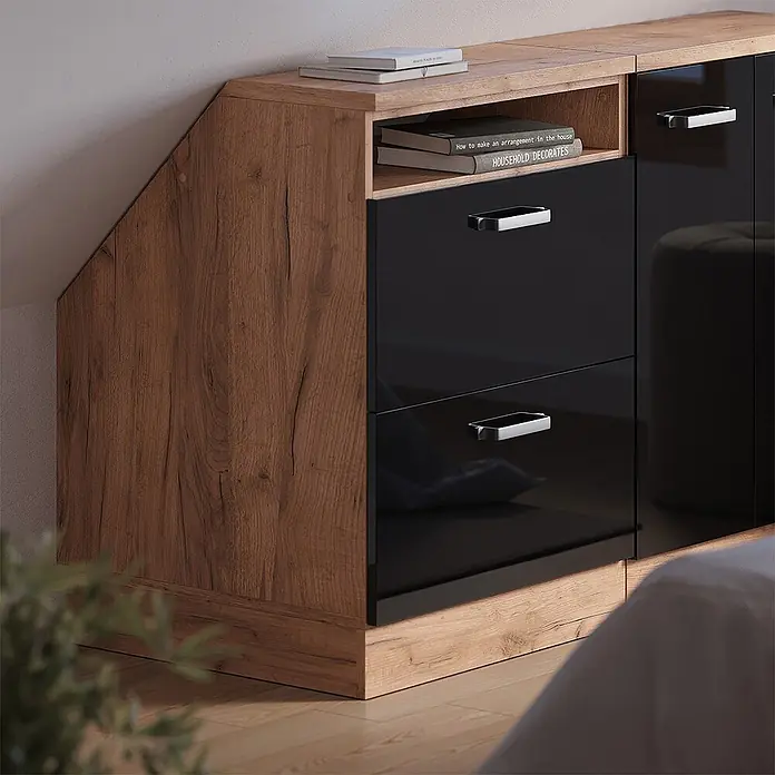 Vicco Küchenschrank für Dachschrägen R-Line, Schwarz Hochglanz, 60 cm - 