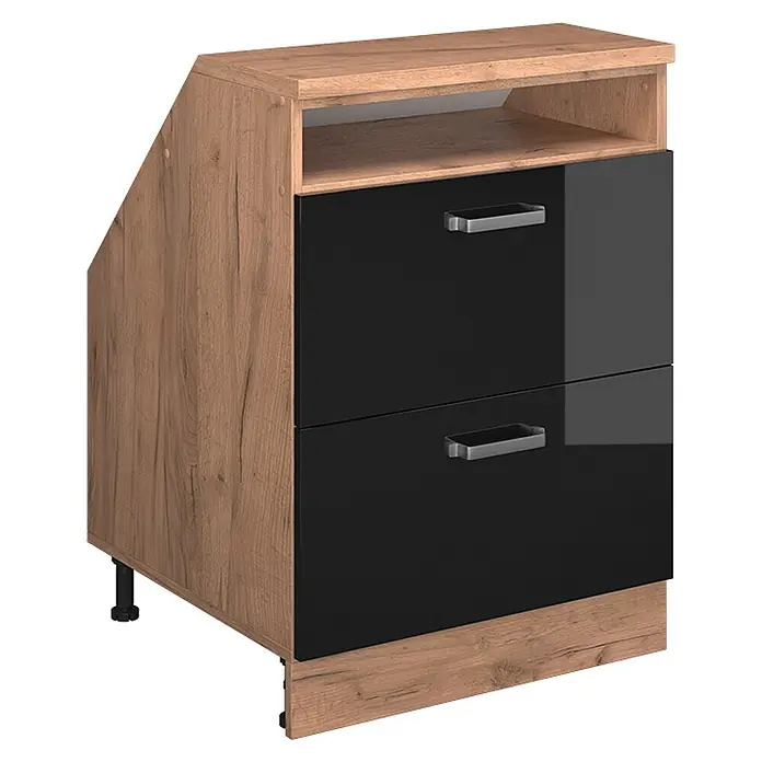 Vicco Küchenschrank für Dachschrägen R-Line, Schwarz Hochglanz, 60 cm - 
