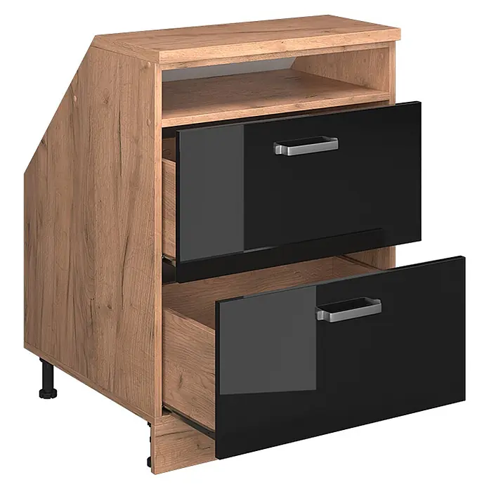 Vicco Küchenschrank für Dachschrägen R-Line, Schwarz Hochglanz, 60 cm - 