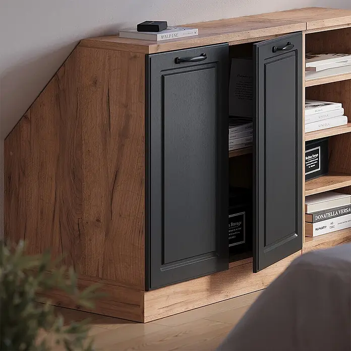 Vicco Küchenschrank für Dachschrägen R-Line, Anthrazit Landhaus, 80 cm - 