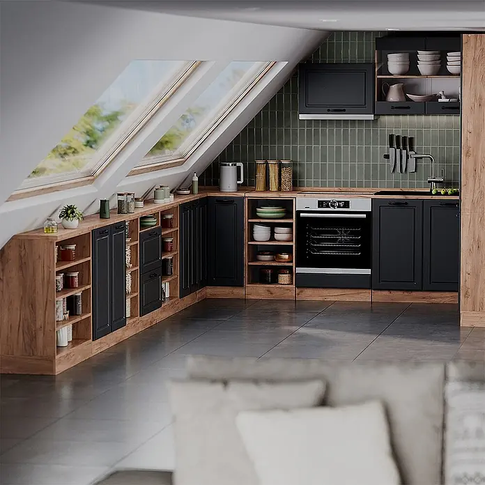 Vicco Küchenschrank für Dachschrägen R-Line, Anthrazit Landhaus, 80 cm - 
