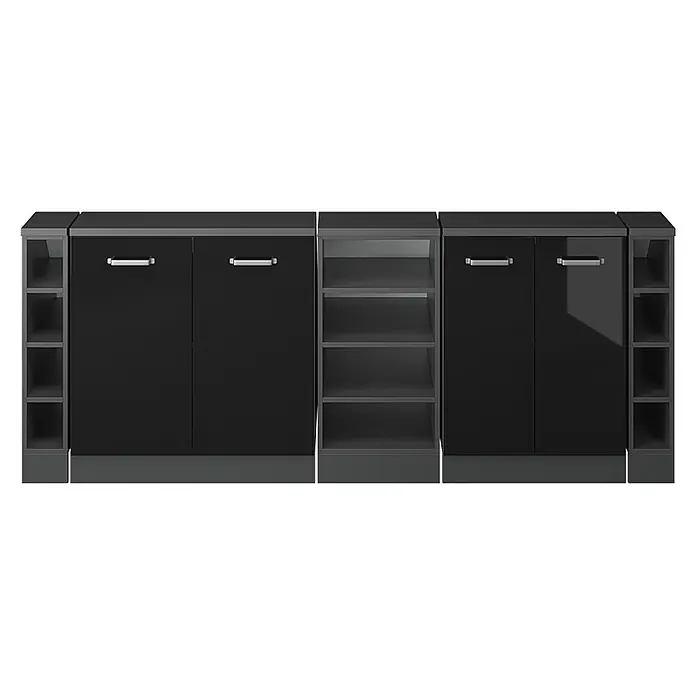 Vicco Küchenschrank für Dachschrägen R-Line, Schwarz Hochglanz, 210 cm - 