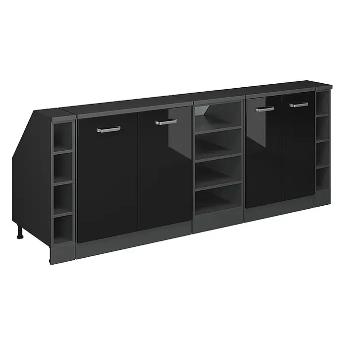 Vicco Küchenschrank für Dachschrägen R-Line, Schwarz Hochglanz, 210 cm - 