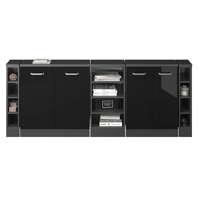 Vicco Küchenschrank für Dachschrägen R-Line, Schwarz Hochglanz, 210 cm - 